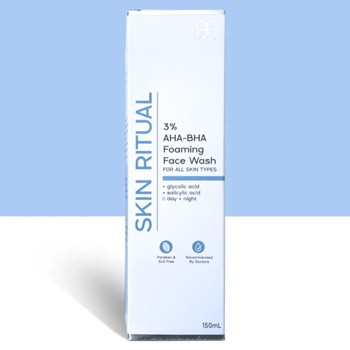 Skin Ritual 3% AHA + BHA Foaming Face Wash 150mL product packaging box