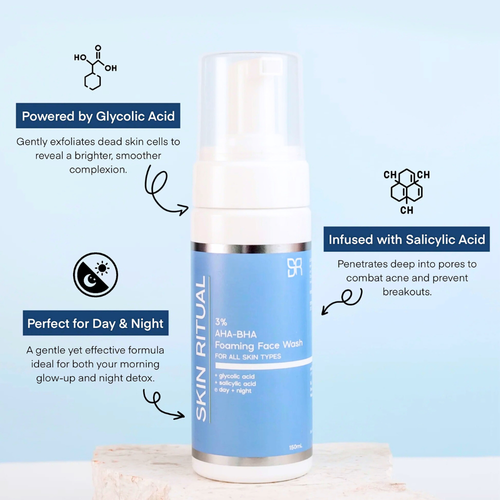 Skin Ritual 3% AHA + BHA Foaming Face Wash 150mL product higlights