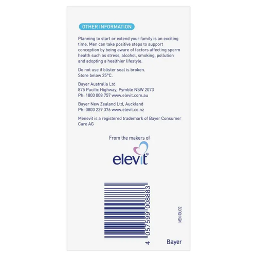 Back view of Menevit Pre-conception Sperm Health 90 Capsules