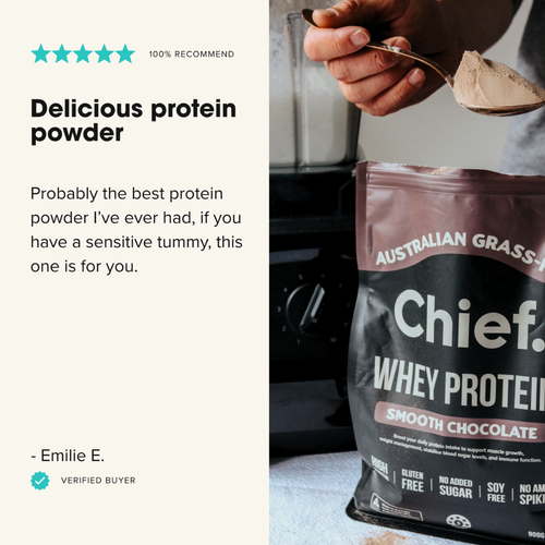 Chief. Grass-fed Whey Protein Powder Smooth Chocolate 900g customer feedback image