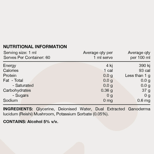 Switch Nutrition Reishi Double Strength Liquid 60mL nutritional info