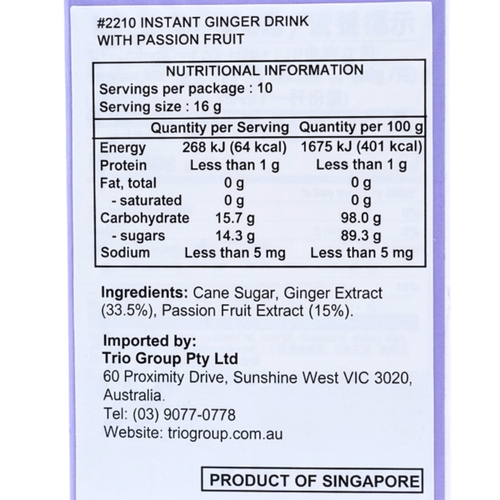 Gold Kili Instant Ginger Passion Fruit Drink No Added Preservatives 16g x 10 Sachets