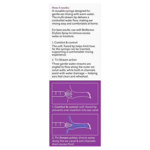 BioRevive RinseEars Water Flushing Syringe 20mL side view of packaging