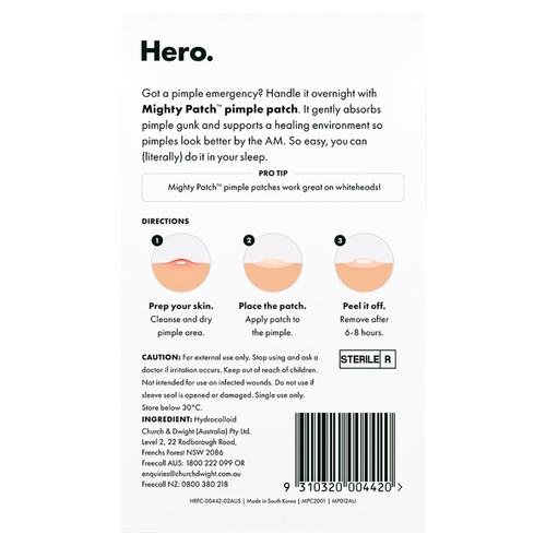 Hero Mighty Patch Original Pimple Patches 24pk product packaging image back view