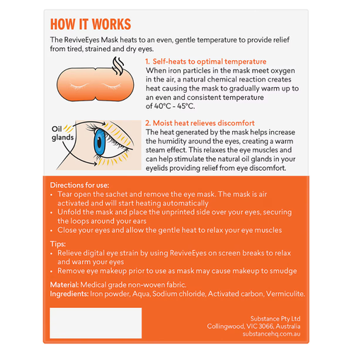 BioRevive ReviveEyes Self-Warming Eye Mask 5 Pack instructions image