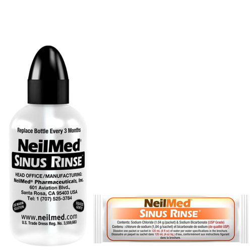 NeilMed Sinus Rinse Kids Starter Kit includes a squeeze bottle and 30 premixed saline sachets.