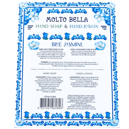 Molto Bella Hand Soap & Hand Lotion Blue Jasmine Set of 2 630mL