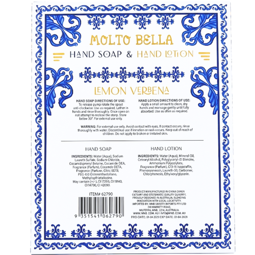 Molto Bella Hand Soap & Hand Lotion Lemon Verbena Set of 2 630mL