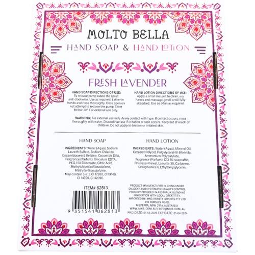 Molto Bella Hand Soap & Hand Lotion Fresh Lavender Set of 2 630mL
