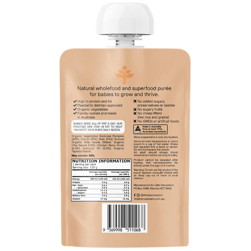 Little Harvesters Puree Pouch Pumpkin and Carrot 120g