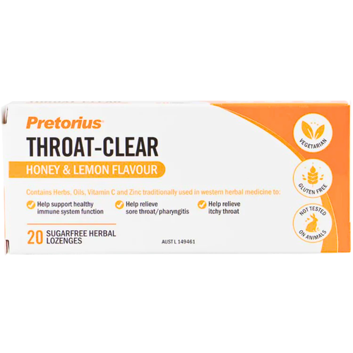 Pretorius Throat-Clear Honey & Lemon 20 Lozenges