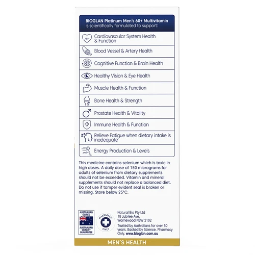 Bioglan Platinum Men's 60+ Multivitamin 60 Tablets