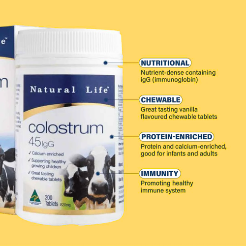 Natural Life Calcium Colostrum 45IgG Chewable 200 Tablets