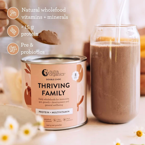 Nutra Organics Thriving Family Protein + Multivitamin Double Chocolate Flavour 240g