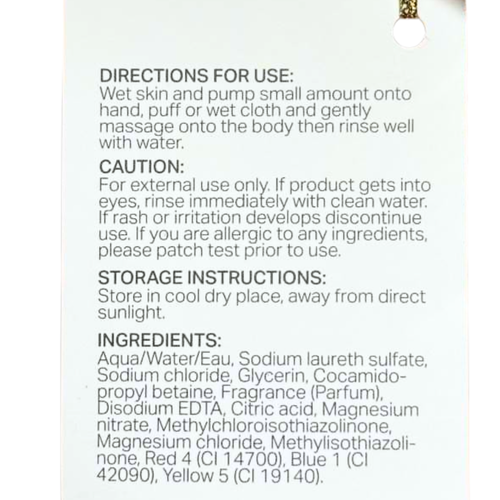 Ingredients list of Molto Bella Gel Body Wash Florence Orchid 1000ml