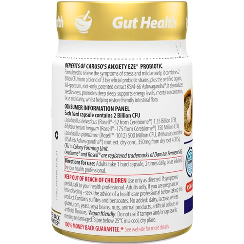 Caruso's Two-A-Day Anxiety Eze Probiotic 60 Capsules