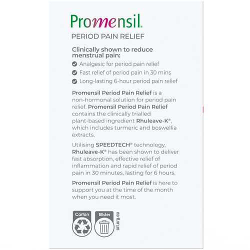 Promensil Period Pain Relief 20 Plant-Based Hard Capsules
