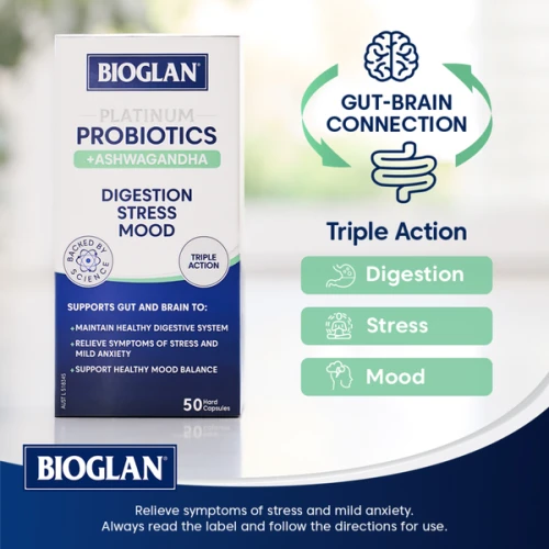 Bioglan Platinum Probiotics + Ashwagandha 50 Capsules