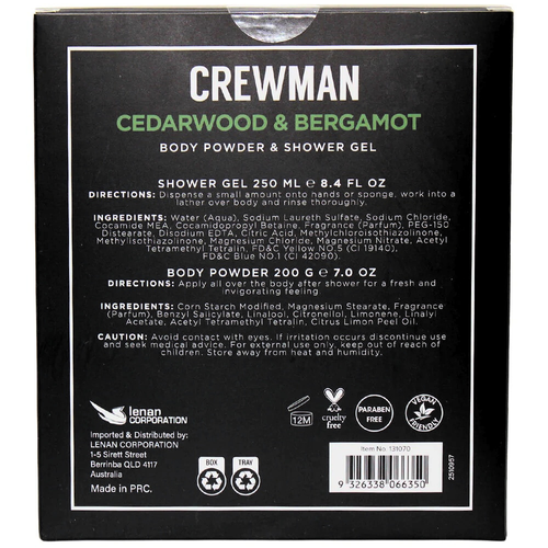 Crewman Cedarwod & Bergamot Body Powder 200g and Shower Gel 250mL Gift Set