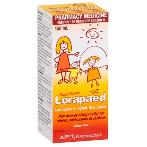 Lorapaed Non Drowsy Allergy Relief Peach Flavour 150ml