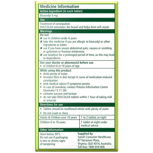 Dulcolax Laxatives 5mg 200 Tablets