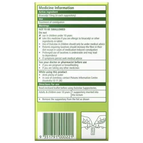 Dulcolax Suppositories Constipation Relief 10 Pack