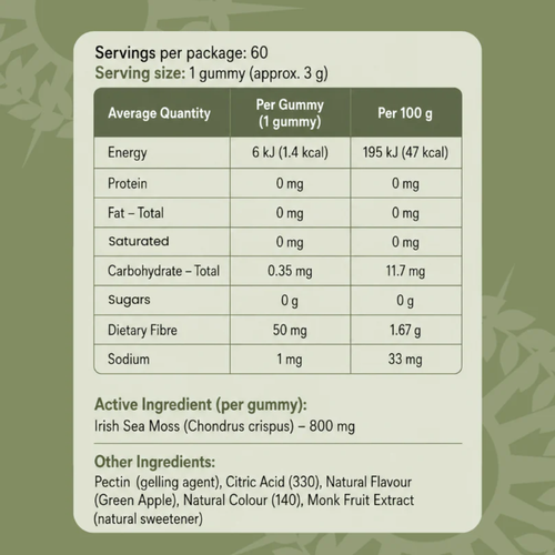 Apollo Irish Sea Moss Green Apple 60 Gummies