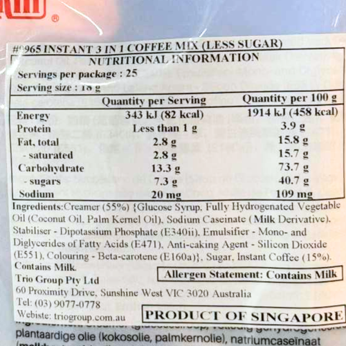 Gold Kili IInstant 3-in-1 Coffee Mix Less Sugar 18g x 25 Sachets