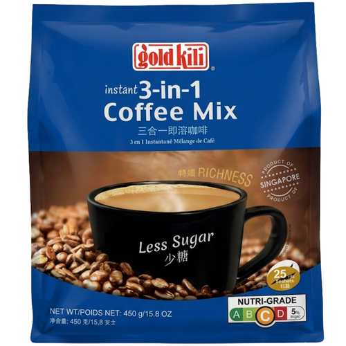 Gold Kili IInstant 3-in-1 Coffee Mix Less Sugar 18g x 25 Sachets