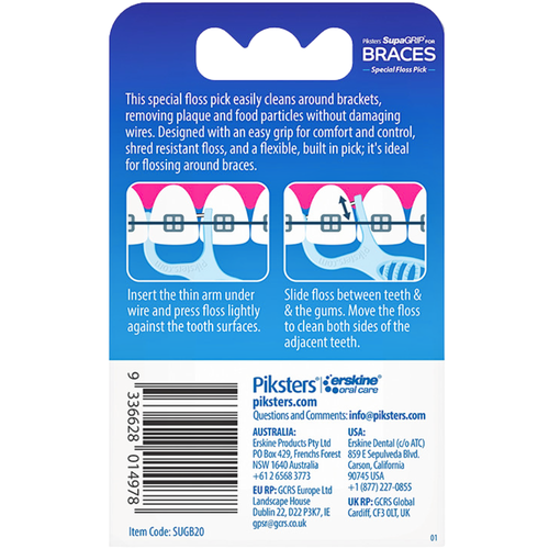 Piksters SupaGRIP Braces Floss Picks 20 Pk