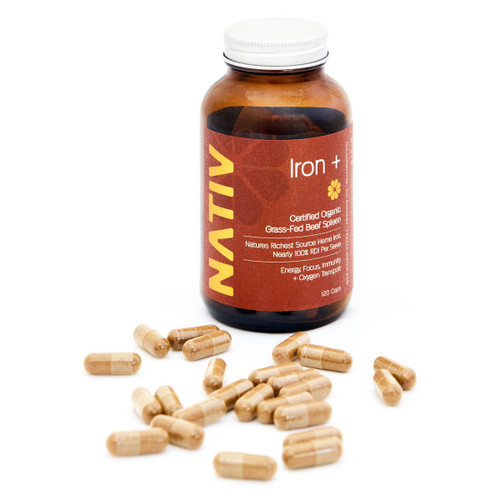 NATIV Iron+ Certified Organic Grass‑Fed Beef Spleen 120 Capsules