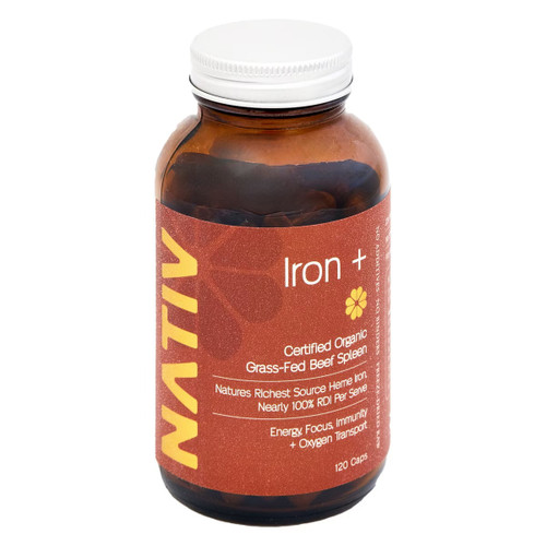 NATIV Iron+ Certified Organic Grass‑Fed Beef Spleen 120 Capsules