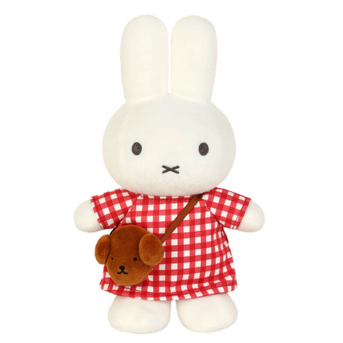 Product image of Miffy Red Checkered Dress with Snuffy Bag Plush 24cm