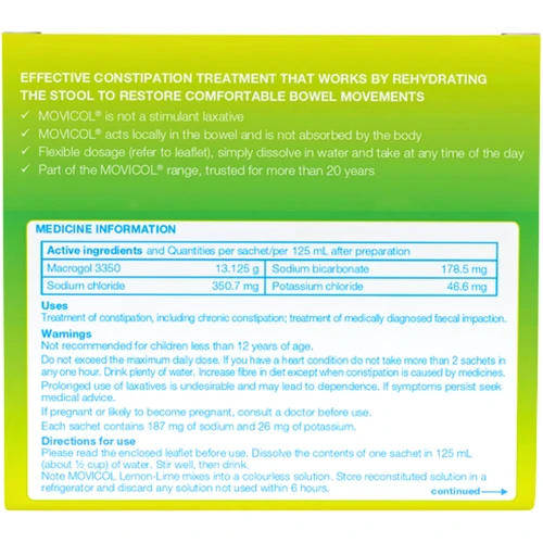 Movicol Consipation Relief Lemon & Lime Flavoured Powder 30 Sachets