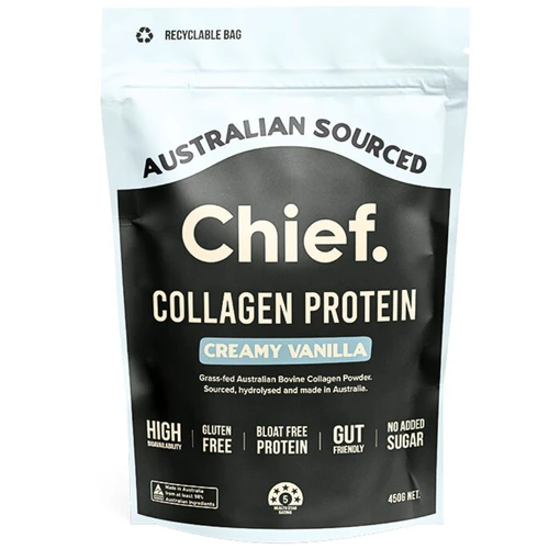 Chief. Collagen Protein Grass-fed Bovine Powder Creamy Vanilla Gluten Free 450g