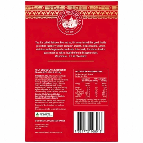 Valley Produce Co Reindeer Poo Milk Chocolate Raspberry Jellies 220g