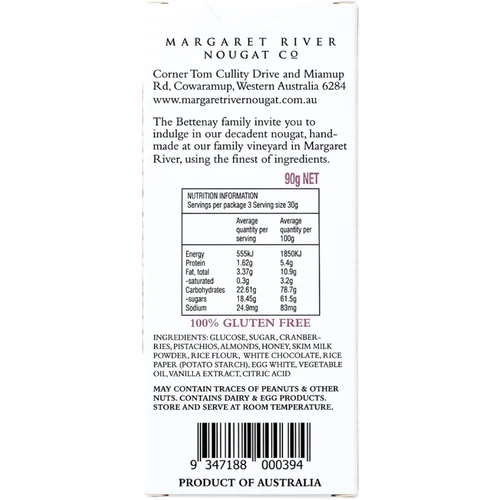 Bettenay's Cranberry & Pistachio Nougat 90g