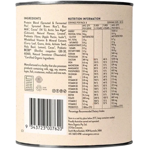 Nutra Organics Thriving Family Protein + Multivitamin Double Chocolate Flavour 240g