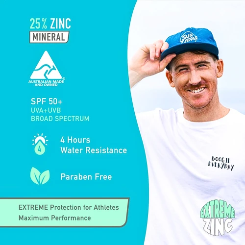 Image shows infograph for Sun Zapper Extreme Zinc Stick SPF 50+ Tan