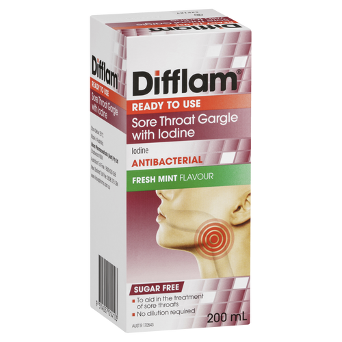 Difflam Ready to Use Sore Throat Gargle with Iodine 200mL Difflam Ready to Use Sore Throat Gargle with Iodine 200mL
