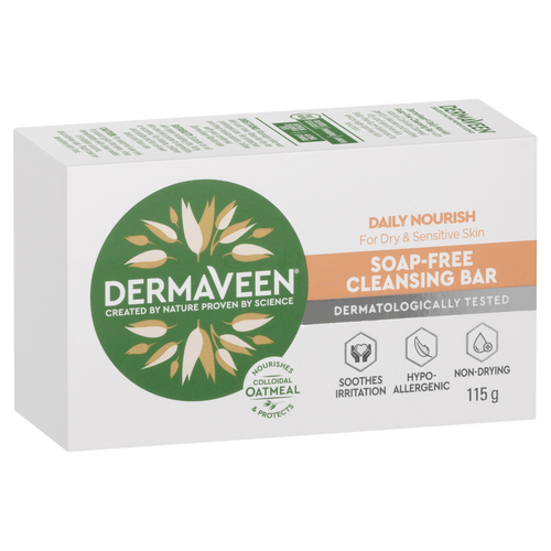 DermaVeen Daily Nourish Soap-Free Cleansing Bar for Dry & Sensitive Skin 115g