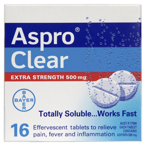 Aspro Clear Extra Strength Pain Relief Aspirin 16 Soluble Tablets