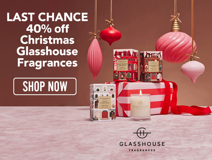 mage of a banner promoting the remaining stock of last year's limited edition Glasshouse Fragrances Christmas range at 30% off. Text reads: 'Last Chance 30% off Christmas Glasshouse Fragrances Christmas Range. Shop now while stocks last!