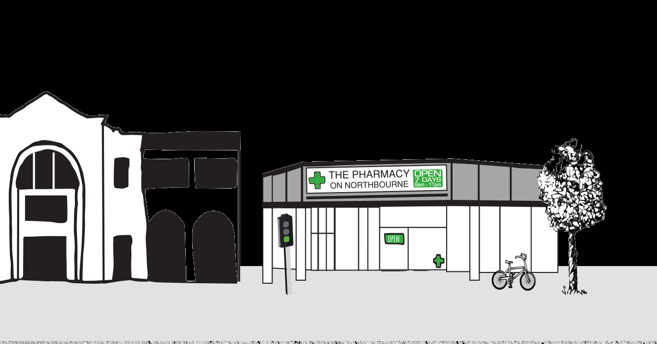 Drawing of The Pharmacy on Northbourne's Shopfront