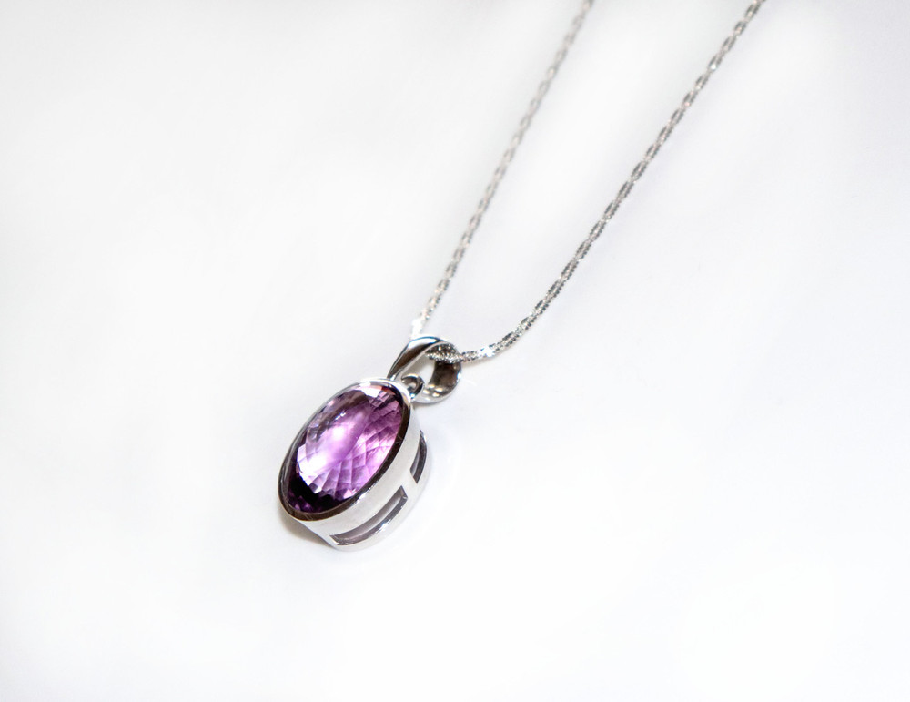 Purple Amethyst Upside Down Teardrop Station Necklace