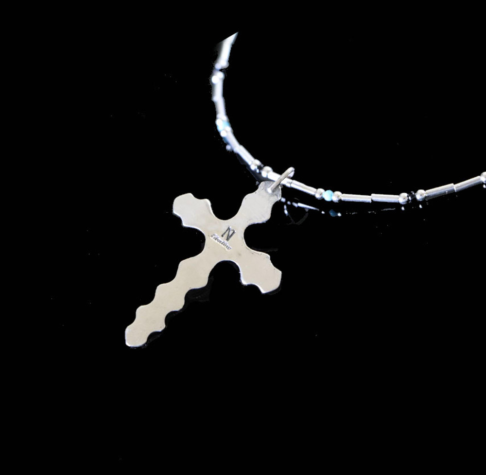Luyu Sterling Silver & Onyx Cross on Beaded Necklace