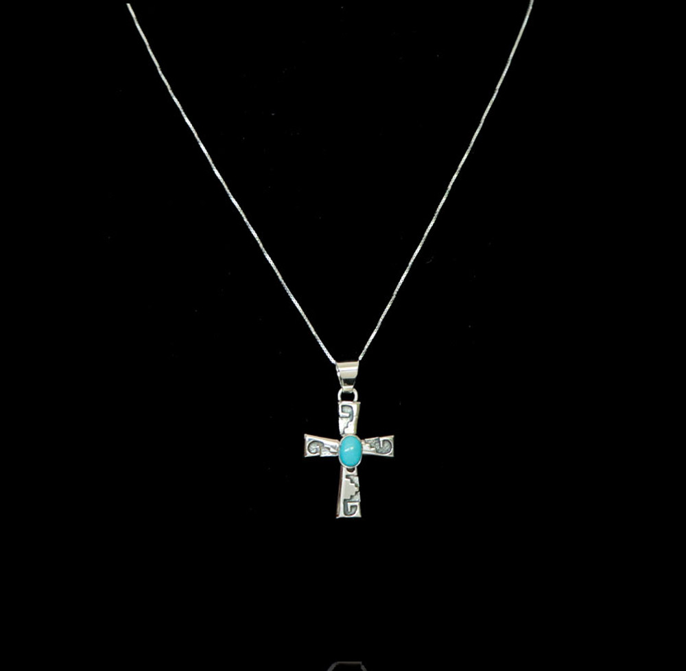 Luyu Sterling Silver & Turquoise Cross Pendant & Chain