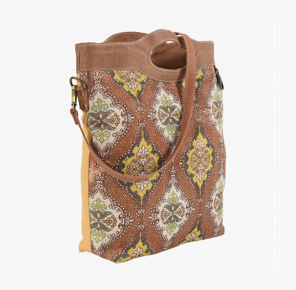 Amarillo Up-Cycled Crossbody Tote w/ Genuine Cowhide