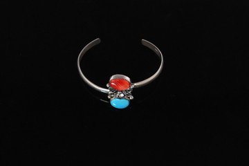 Luyu Turquoise & Coral Sterling Silver Bracelet