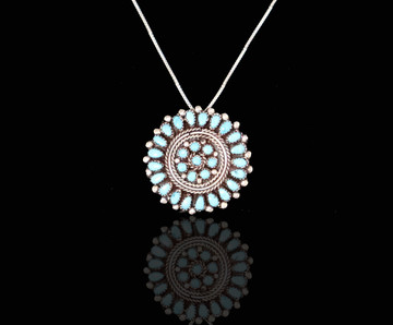 Etu Florette Turquoise & Sterling Silver Pendant/Brooch & Chain